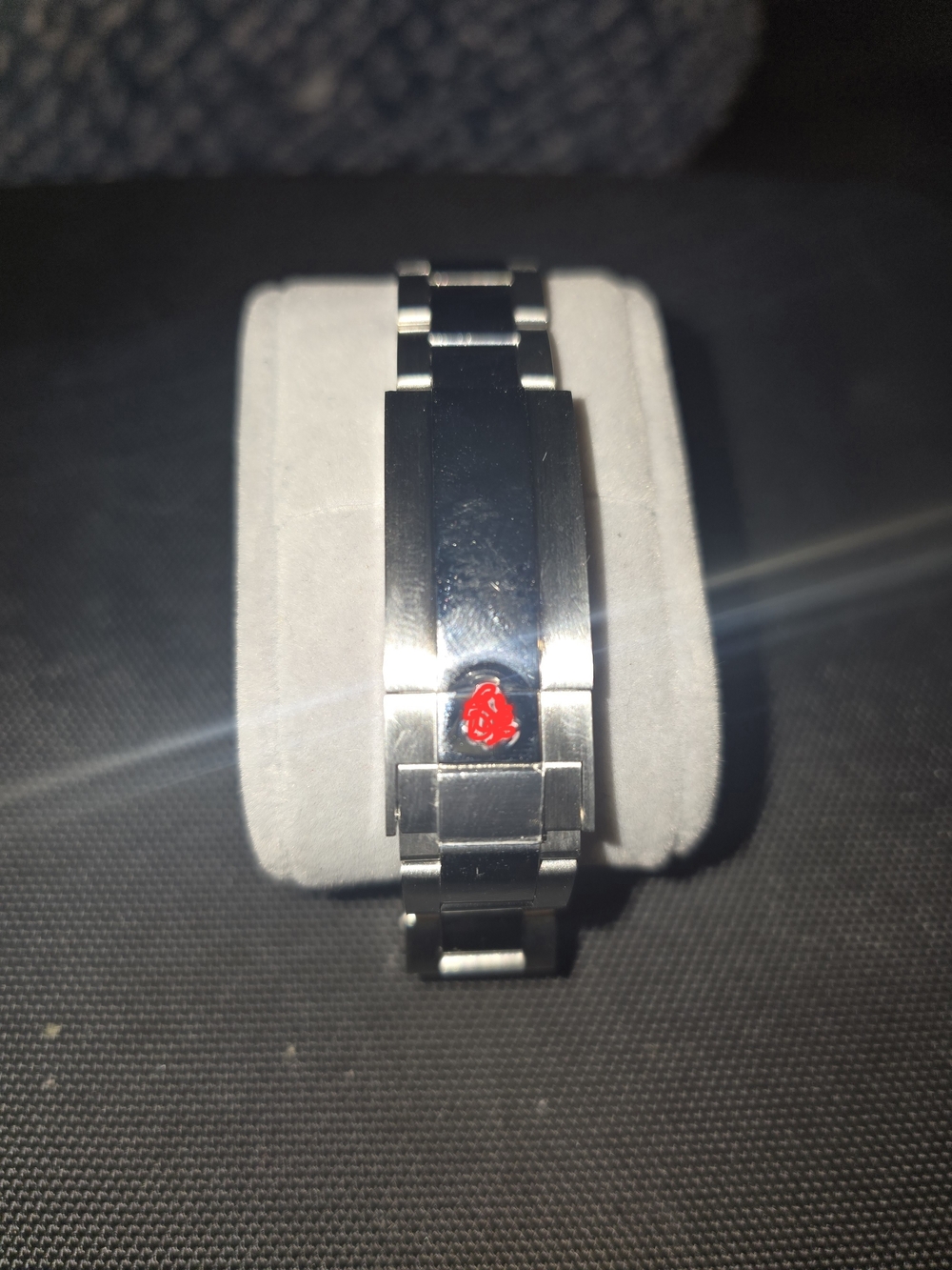 Stainless Steel Chronograph Wristwatch - Black Dial with Red Accents - Picture 5 of 5